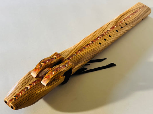 Native American double bass flute Zebrano D 432Hz