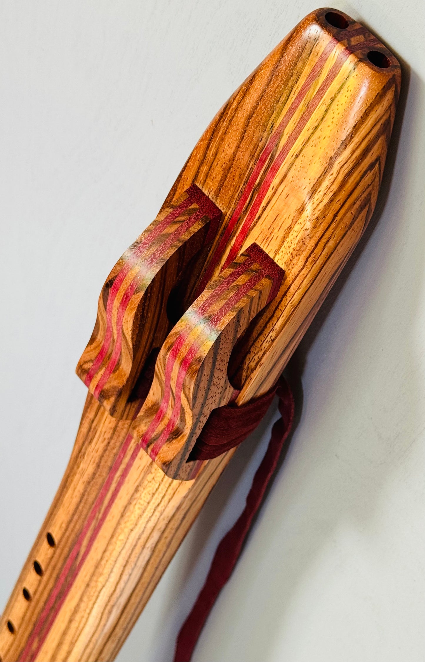 Native American style double flute Zebrano F# 440Hz