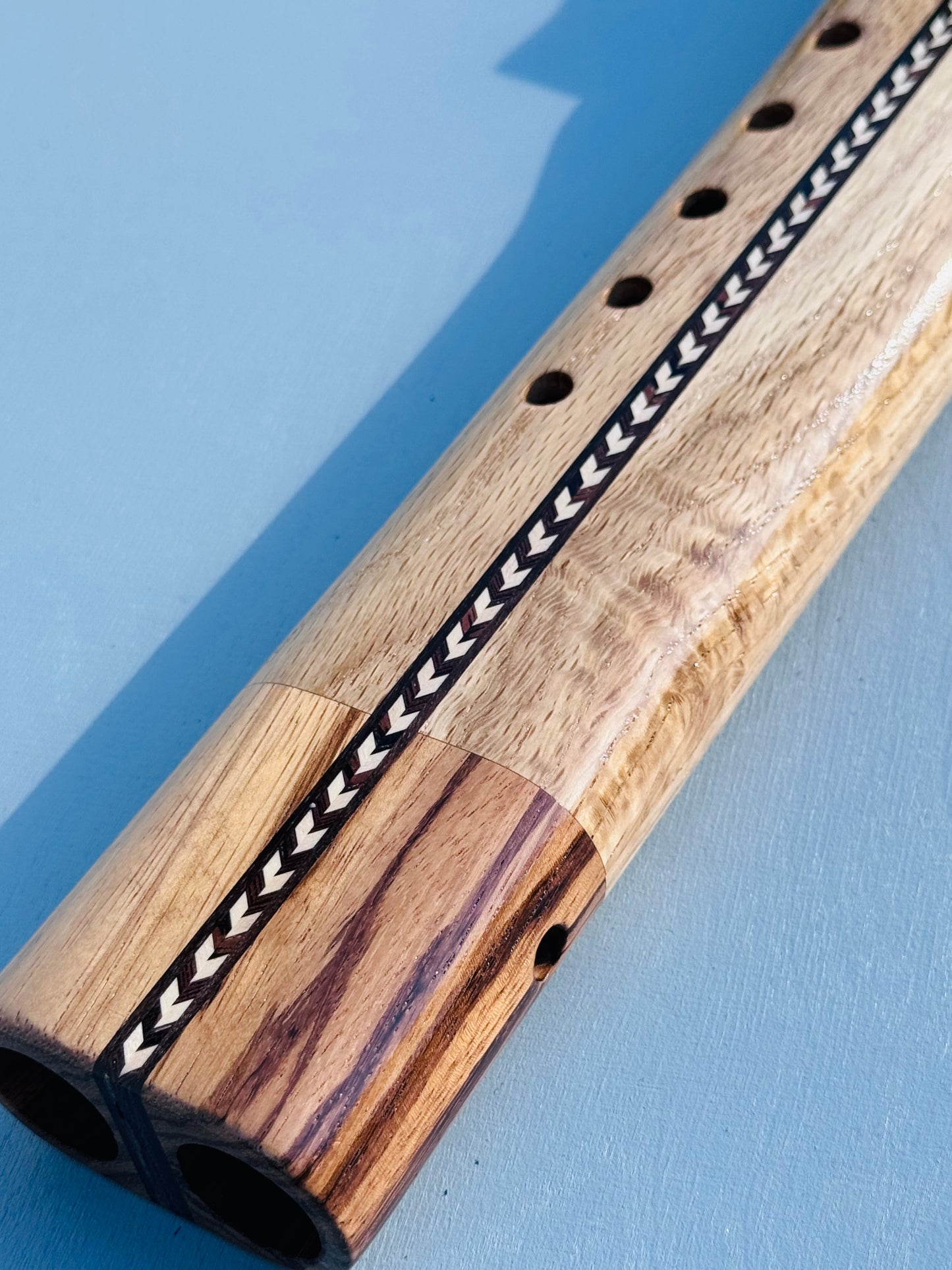 Native American style double flute Oak&zebrano A 440Hz