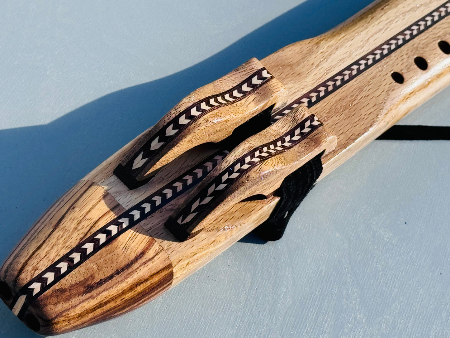 Native American style double flute Oak&zebrano A 440Hz